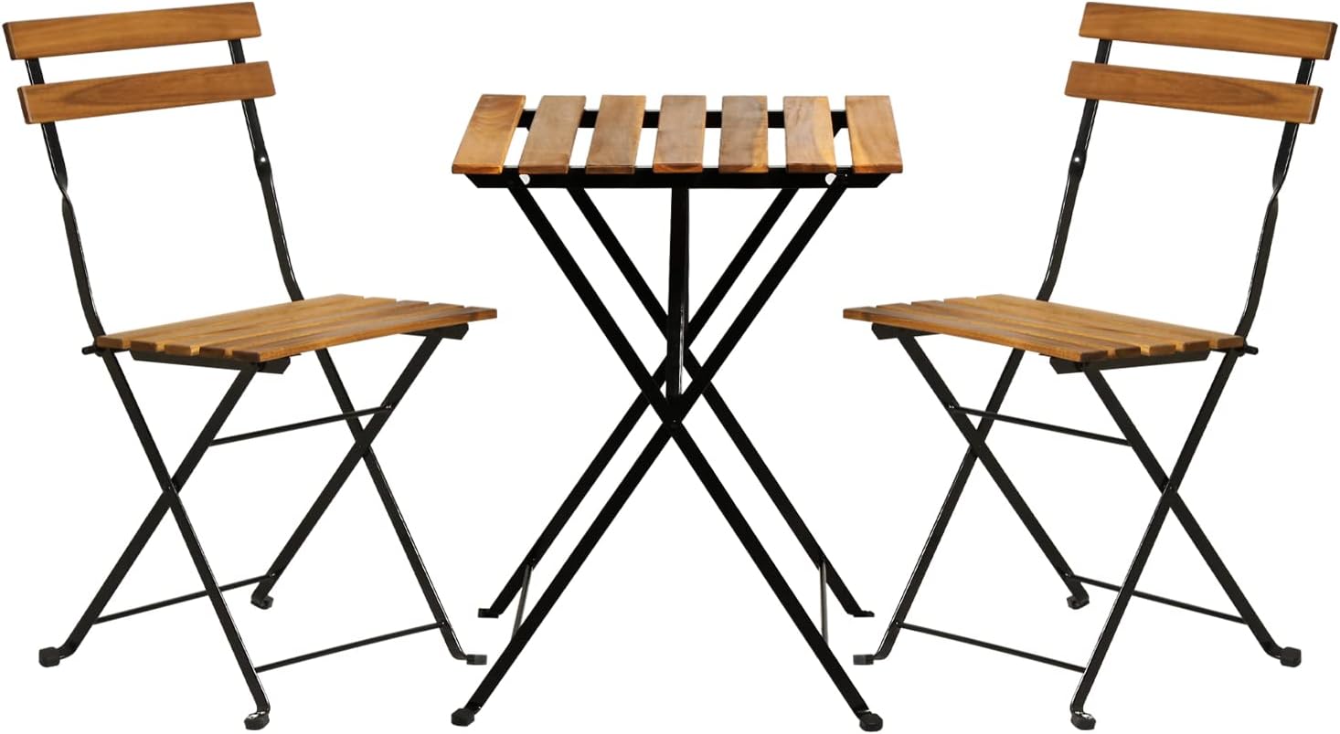 Outdoor Furniture One Piece - Doğal ahşap 3 parçalı katlanabilir veranda